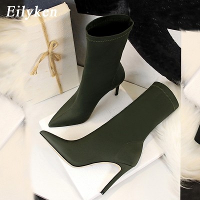 Eilyken 2020 Spring Fashion Women Boots Beige Pointed Toe Elastic Ankle Boots Heels Shoes Autumn Winter Female Socks Boots